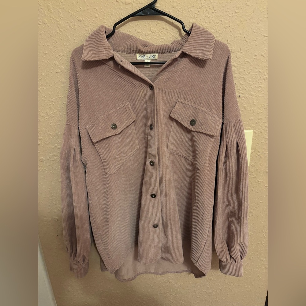 She + Sky Shacket Pink Curduroy